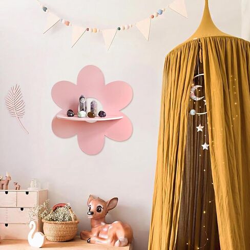 Daisy Flower Floating Shelf Boho Daisy Wall Shelves, 1Pcs 10.6 Inch Large Kawaii Cute Wood Wall Decor Display Shelf for Baby Nursery Living Room Bathroom Bedroom (Pink) in Saudi Arabia