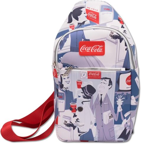 Coca-Cola Vegan Leather Crossbody Sling Bag, Coca Cola Vintage Ad Scenes Grays Black White, 7" x 14" in Kuwait