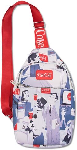 Coca-Cola Vegan Leather Crossbody Sling Bag, Coca Cola Vintage Ad Scenes Grays Black White, 7" x 14" in Kuwait