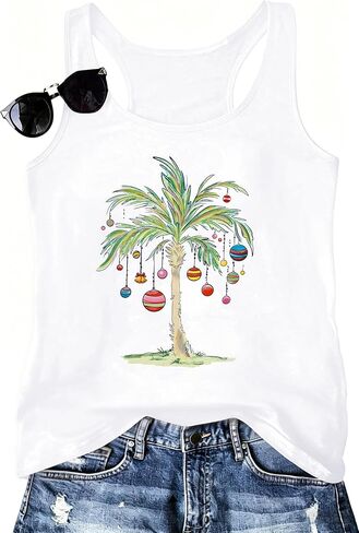 Christmas in July Shirts for Women Hawaiian Christmas Tank Top Tropical Summer Beach Holiday Sleeveless Tops in Saudi Arabia