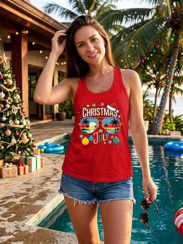 Christmas in July Shirts for Women Hawaiian Christmas Tank Top Tropical Summer Beach Holiday Sleeveless Tops in Saudi Arabia