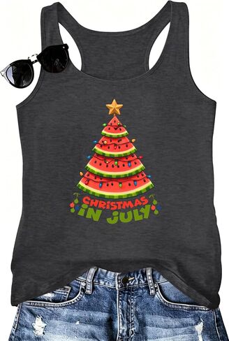 Christmas in July Shirts for Women Hawaiian Christmas Tank Top Tropical Summer Beach Holiday Sleeveless Tops in Saudi Arabia