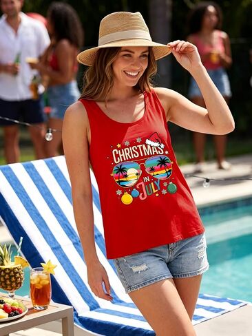Christmas in July Shirts for Women Hawaiian Christmas Tank Top Tropical Summer Beach Holiday Sleeveless Tops in Saudi Arabia