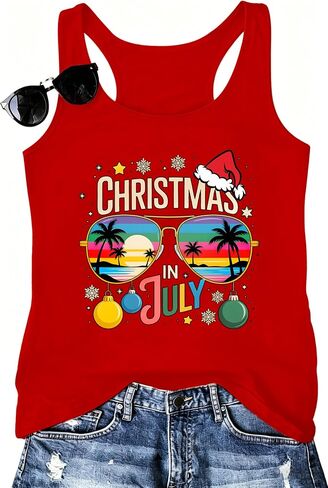 Christmas in July Shirts for Women Hawaiian Christmas Tank Top Tropical Summer Beach Holiday Sleeveless Tops in Saudi Arabia