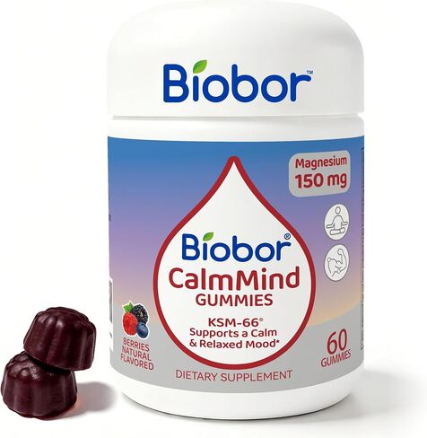 CalmMind Triple Magnesium Gummies with KSM-66 Ashwagandha, Magnesium Glycinate Citrate & Malate, Calm Mood, Relaxation & Muscle Health Supplement, GMP & COA Tested, Vegetarian, Mixed Berry, 60 Count in Kuwait