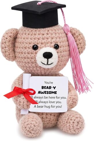Graduation Crochet Bear Gifts Small Inspirational Class of 2026 Grad Knitted Bear Gift with Graduation Cap Tassel for Middle High College Grad Party Stuffer(Black,Purple) in Saudi Arabia