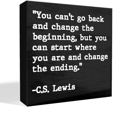 Inspirational Quotes Office Decor Wooden Box Sign for Home Office Desk Shelf Table Motivational Wall Decor Inspirational Gifts for Women Men Friends - C.S. Lewis 5 X 5 Inches (Black) in Saudi Arabia