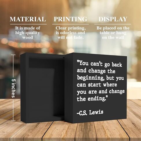 Inspirational Quotes Office Decor Wooden Box Sign for Home Office Desk Shelf Table Motivational Wall Decor Inspirational Gifts for Women Men Friends - C.S. Lewis 5 X 5 Inches (Black) in Saudi Arabia