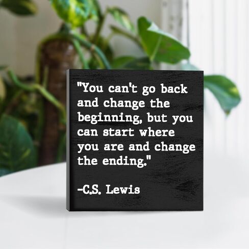 Inspirational Quotes Office Decor Wooden Box Sign for Home Office Desk Shelf Table Motivational Wall Decor Inspirational Gifts for Women Men Friends - C.S. Lewis 5 X 5 Inches (Black) in Saudi Arabia