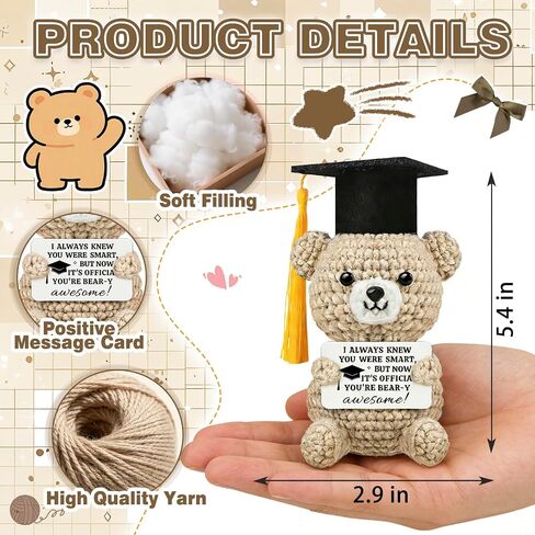 Graduation Gifts 2026 for Him Her Handmade Crochet Graduation Bear College High Middle Kindergarten Preschool Congrats Grad Gifts for Friends Student Nurse Son Daughter Graduation Desk Decor in Saudi Arabia