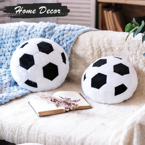 MRPAPA 2 Pack Plush Soccer Ball Throw Pillow, 14 Inch Round Football Shaped Decorative Cushion for Kids Room, Sofa, Bed, Soft and Fluffy in Saudi Arabia