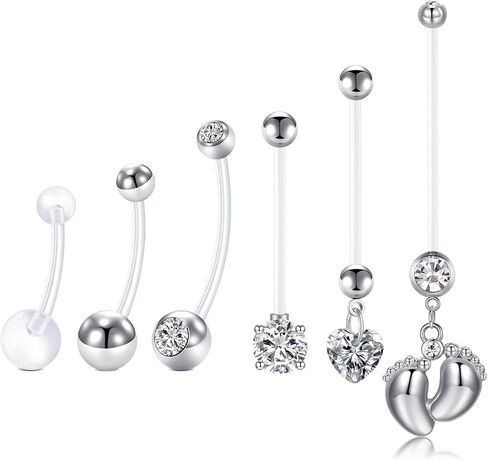 AceFun Belly button piercing pregnancy Flexible Clear Acrylic Pregnancy Belly Button piercing Ring Personalized Dangle Pregnancy Maternity Belly Bars 18mm 25mm 32mm 35mm 38mm in Saudi Arabia