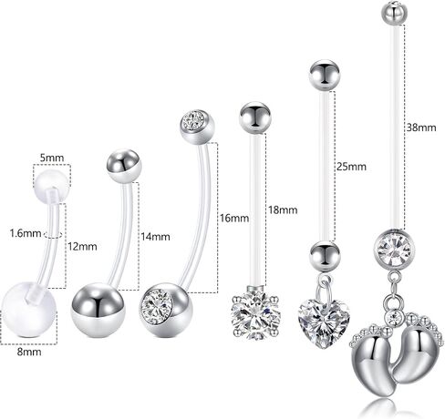 AceFun Belly button piercing pregnancy Flexible Clear Acrylic Pregnancy Belly Button piercing Ring Personalized Dangle Pregnancy Maternity Belly Bars 18mm 25mm 32mm 35mm 38mm in Saudi Arabia