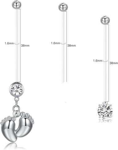 AceFun Belly button piercing pregnancy Flexible Clear Acrylic Pregnancy Belly Button piercing Ring Personalized Dangle Pregnancy Maternity Belly Bars 18mm 25mm 32mm 35mm 38mm in Saudi Arabia