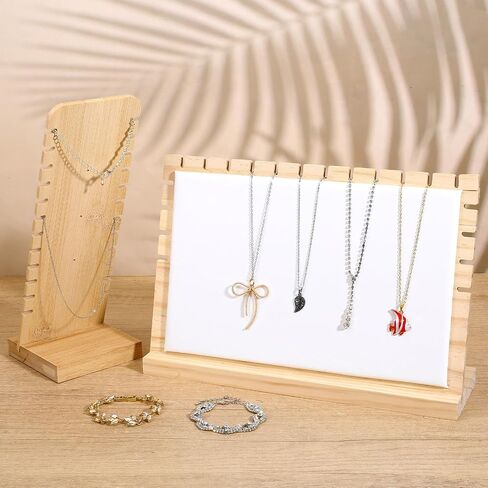 4PCS Bamboo Necklace Display Stands, 2 Sizes Jewelry Organizer with PU & Flannel Panels, Detachable Base Tabletop Holder for Necklaces, Chains, Bracelets – for Home, Boutique, or Vendor Shows in Saudi Arabia