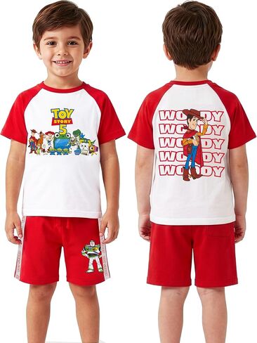 Disney Toy Story Outfit, Buzz Lightyear And Woody T-Shirt And Shorts For Boys, Short Sleeve Summer 2 Piece Set, Red 5 in Kuwait