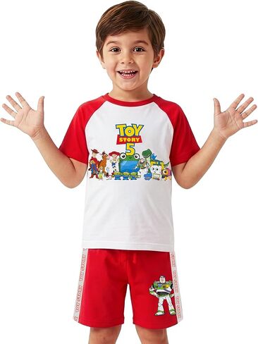 Disney Toy Story Outfit, Buzz Lightyear And Woody T-Shirt And Shorts For Boys, Short Sleeve Summer 2 Piece Set, Red 5 in Kuwait