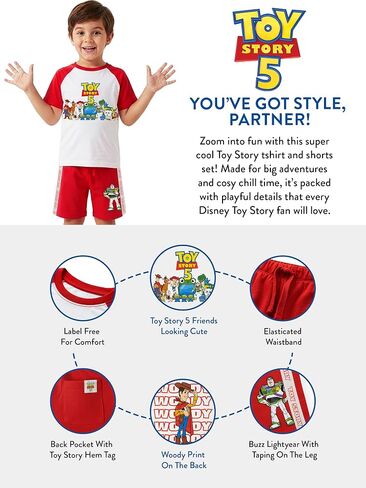 Disney Toy Story Outfit, Buzz Lightyear And Woody T-Shirt And Shorts For Boys, Short Sleeve Summer 2 Piece Set, Red 5 in Kuwait