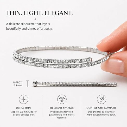 Dainty 2mm Silver Tennis Bracelet for Women – Ultra Thin Elastic Stretch Bracelet with Precision Cut Recycled Glass Crystals in Saudi Arabia