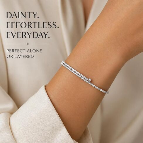 Dainty 2mm Silver Tennis Bracelet for Women – Ultra Thin Elastic Stretch Bracelet with Precision Cut Recycled Glass Crystals in Saudi Arabia