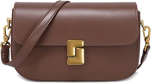 imeetu Genuine Leather Shoulder Bag for Women, Small Crossbody Bag | Structured Shoulder Purse Lightweight 0.7lb, 3 Pockets, 2 Detachable & Adjustable Straps for Daily Work and Travel in Saudi Arabia