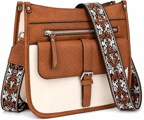 Medium Crossbody Purse for Women, Vegan Leather Multi Pocket Shoulder Bag with Wide Strap for Travel & Daily Use in Saudi Arabia