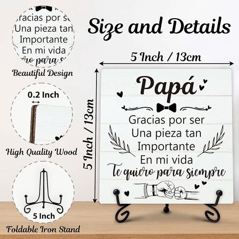 Birthday Gifts for Dad, Spanish Father's Day Gifts from Daughter Son Wife, Best Dad Ever Gifts for Him Who Wants Nothing, Regalos para Papá, Personalized Wooden Plaque Sign Gifts for Men, 5x5 In-C13 in Saudi Arabia