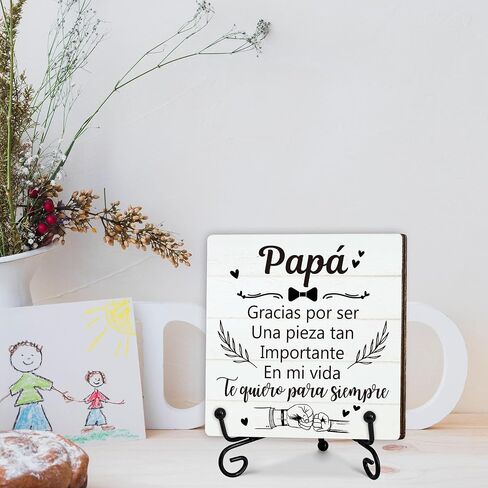 Birthday Gifts for Dad, Spanish Father's Day Gifts from Daughter Son Wife, Best Dad Ever Gifts for Him Who Wants Nothing, Regalos para Papá, Personalized Wooden Plaque Sign Gifts for Men, 5x5 In-C13 in Saudi Arabia
