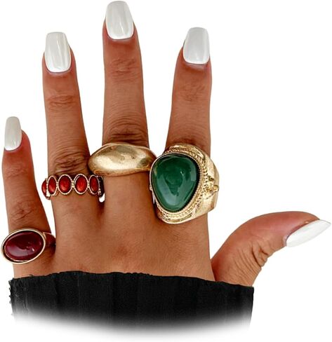 Chunky Gold Stackable Statement Rings for Women,Vintage Colorful Resin Knuckle Ring Set,Trendy Boho Jewelry Ethnic Accessories in Saudi Arabia