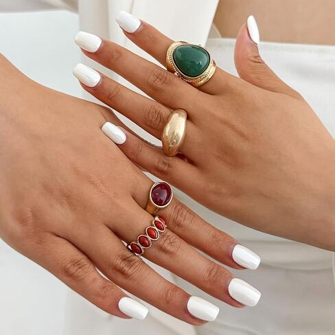 Chunky Gold Stackable Statement Rings for Women,Vintage Colorful Resin Knuckle Ring Set,Trendy Boho Jewelry Ethnic Accessories in Saudi Arabia