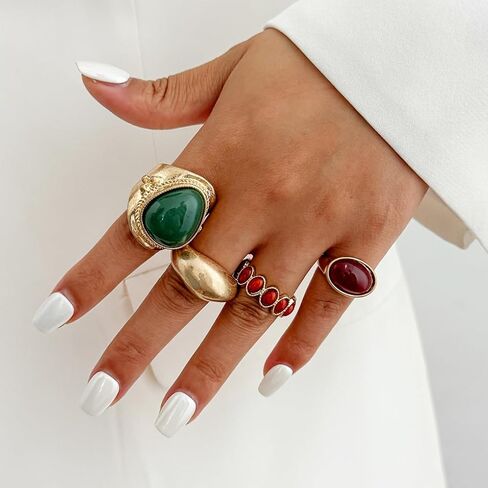 Chunky Gold Stackable Statement Rings for Women,Vintage Colorful Resin Knuckle Ring Set,Trendy Boho Jewelry Ethnic Accessories in Saudi Arabia