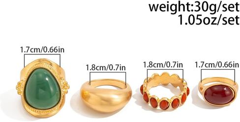 Chunky Gold Stackable Statement Rings for Women,Vintage Colorful Resin Knuckle Ring Set,Trendy Boho Jewelry Ethnic Accessories in Saudi Arabia