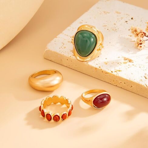 Chunky Gold Stackable Statement Rings for Women,Vintage Colorful Resin Knuckle Ring Set,Trendy Boho Jewelry Ethnic Accessories in Saudi Arabia