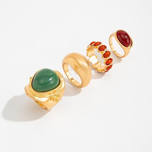 Chunky Gold Stackable Statement Rings for Women,Vintage Colorful Resin Knuckle Ring Set,Trendy Boho Jewelry Ethnic Accessories in Saudi Arabia