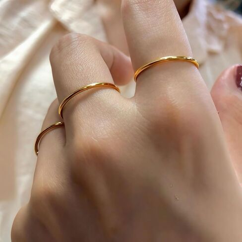 Cdrter 3-Piece 1mm Ultra-Thin 14K Gold Stackable Ring Set – Sizes 6/7/8 Tarnish-Free Plated Bands for Women Minimalist Pinky Thumb Knuckle Rings in Saudi Arabia