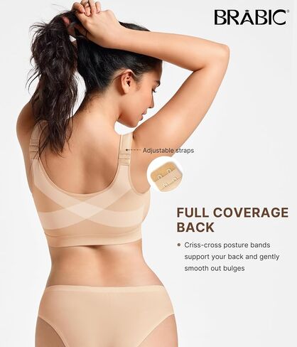 BRABIC Front Closure Bras for Women Compression Surgical Bra No Underwire Full Coverage Wireless Bralette, Beige, XXL in Saudi Arabia
