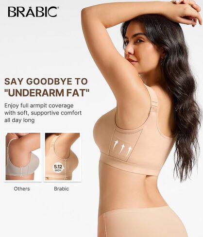 BRABIC Front Closure Bras for Women Compression Surgical Bra No Underwire Full Coverage Wireless Bralette, Beige, XXL in Saudi Arabia