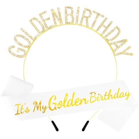 Golden Birthday Party Decorations It's My Golden Birthday Sash and Crown for Women Girls Gold Headband Tiara Soft Satin Sash for Party Costume Outfit in Saudi Arabia
