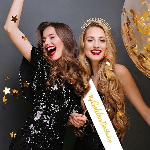 Golden Birthday Party Decorations It's My Golden Birthday Sash and Crown for Women Girls Gold Headband Tiara Soft Satin Sash for Party Costume Outfit in Saudi Arabia