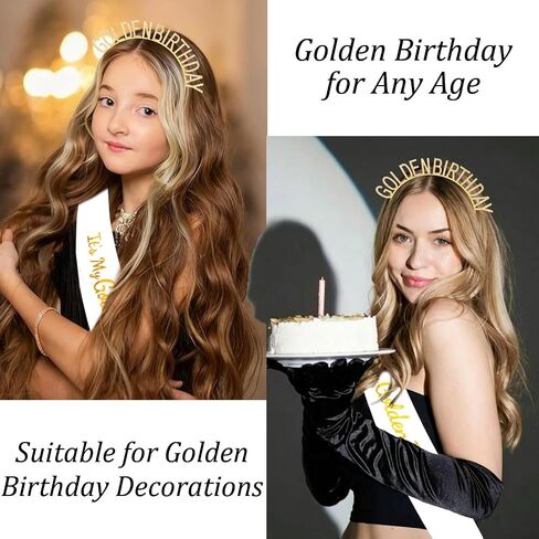 Golden Birthday Party Decorations It's My Golden Birthday Sash and Crown for Women Girls Gold Headband Tiara Soft Satin Sash for Party Costume Outfit in Saudi Arabia