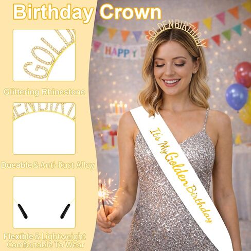 Golden Birthday Party Decorations It's My Golden Birthday Sash and Crown for Women Girls Gold Headband Tiara Soft Satin Sash for Party Costume Outfit in Saudi Arabia