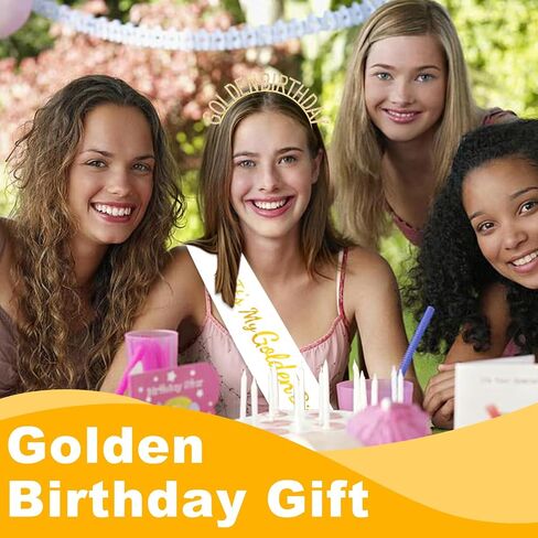 Golden Birthday Party Decorations It's My Golden Birthday Sash and Crown for Women Girls Gold Headband Tiara Soft Satin Sash for Party Costume Outfit in Saudi Arabia