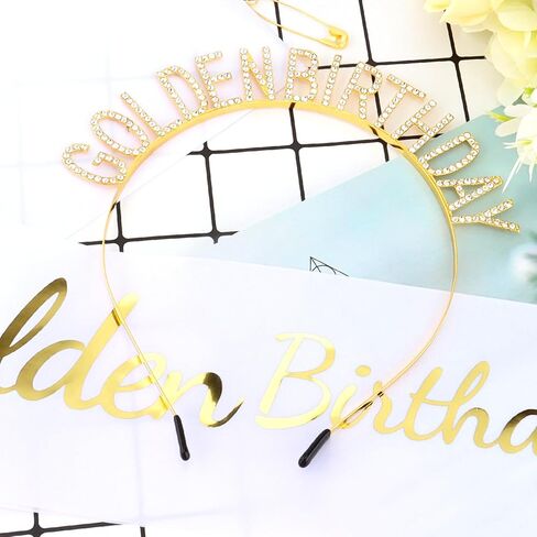 Golden Birthday Party Decorations It's My Golden Birthday Sash and Crown for Women Girls Gold Headband Tiara Soft Satin Sash for Party Costume Outfit in Saudi Arabia