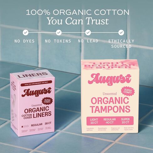 August Organic Tampons - Easy-Glide Long Applicators - Light, Regular, & Super - 72-Pack 100% Organic Cotton Tampons for Women, Non-Toxic, Fragrance-Free, and Hypoallergenic in Saudi Arabia