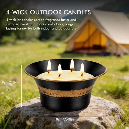 Citronella Candles Outdoor, 4 Wick Large Citronella Candle, 90 Hours Long Lasting Burn, 18 OZ Natural Soy Wax Candles for Patio, Backyard, Camping, Deck, Balcony, Garden, Indoor and Summer Parties in Saudi Arabia