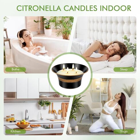 Citronella Candles Outdoor, 4 Wick Large Citronella Candle, 90 Hours Long Lasting Burn, 18 OZ Natural Soy Wax Candles for Patio, Backyard, Camping, Deck, Balcony, Garden, Indoor and Summer Parties in Saudi Arabia