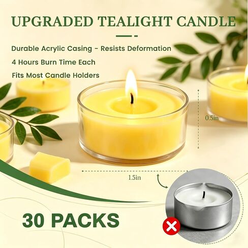 Tealight Citronella Candles Outdoor, 4Hours Soy Wax Tea Lights Candles for Patio, Garden, Yard, Terrace, Camping, Home, Indoor, Party, 30 Pack Acrylic Votive Candles for Weddings, Shabbat, Events in Saudi Arabia