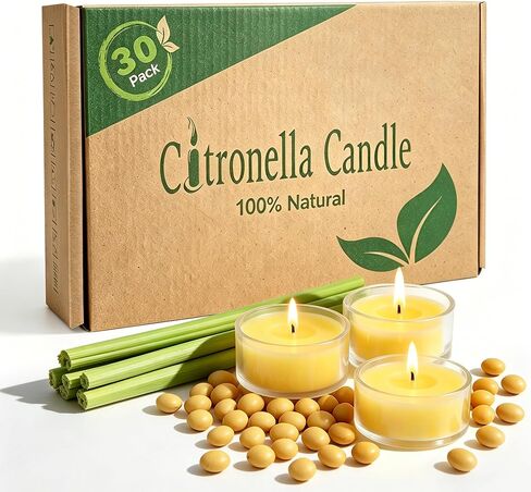 Tealight Citronella Candles Outdoor, 4Hours Soy Wax Tea Lights Candles for Patio, Garden, Yard, Terrace, Camping, Home, Indoor, Party, 30 Pack Acrylic Votive Candles for Weddings, Shabbat, Events in Saudi Arabia