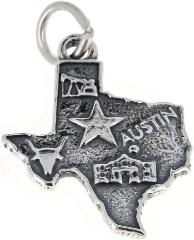 Sterling Silver Texas Map with City, the Alamo Charm .925 Antiqued and Vintage Small in Saudi Arabia