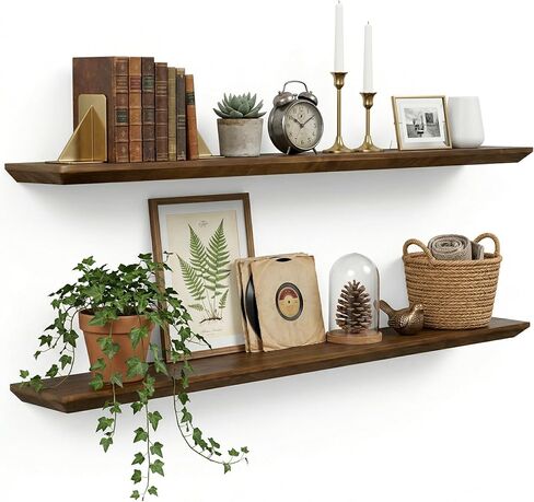 40 inch Floating Shelf for Wall, High End Solid Real Wood Shelf, Spruce Wooden 24in Floating Shelves with Heavy Duty Bracket for Living Room Bedroom Office, 24 X 6.7 X 1.4 in, Set of 2,Walnut Finished in Saudi Arabia